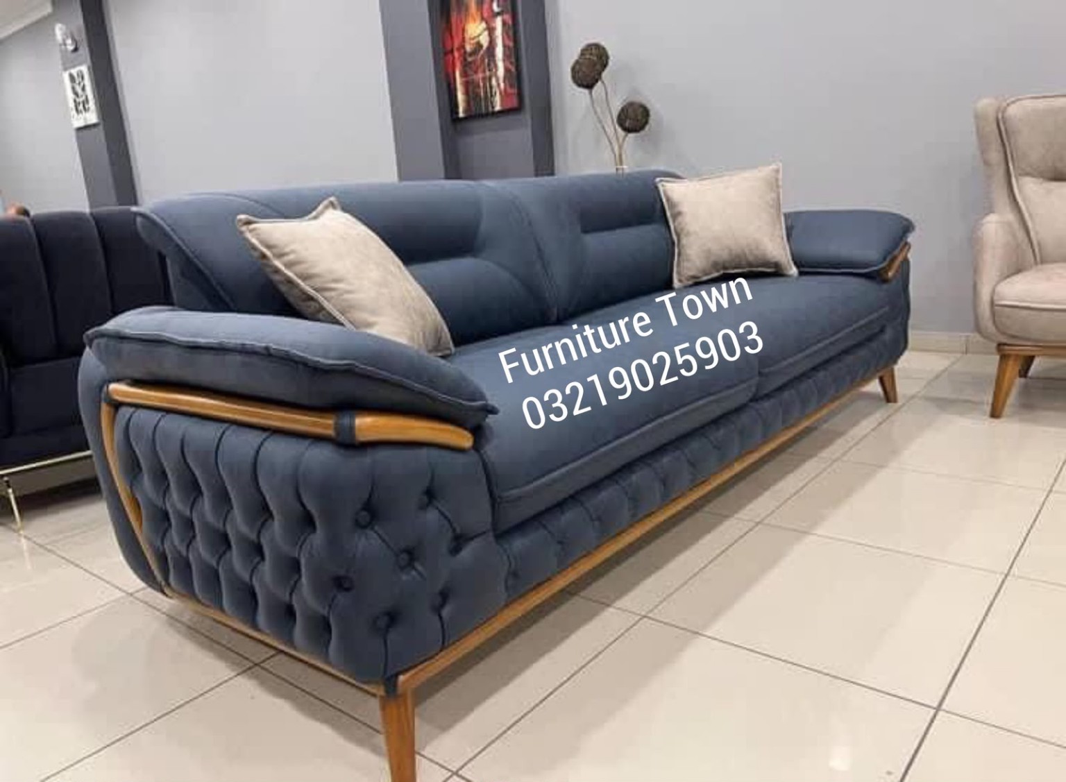 Navy Tufted Sofa in Peshawar