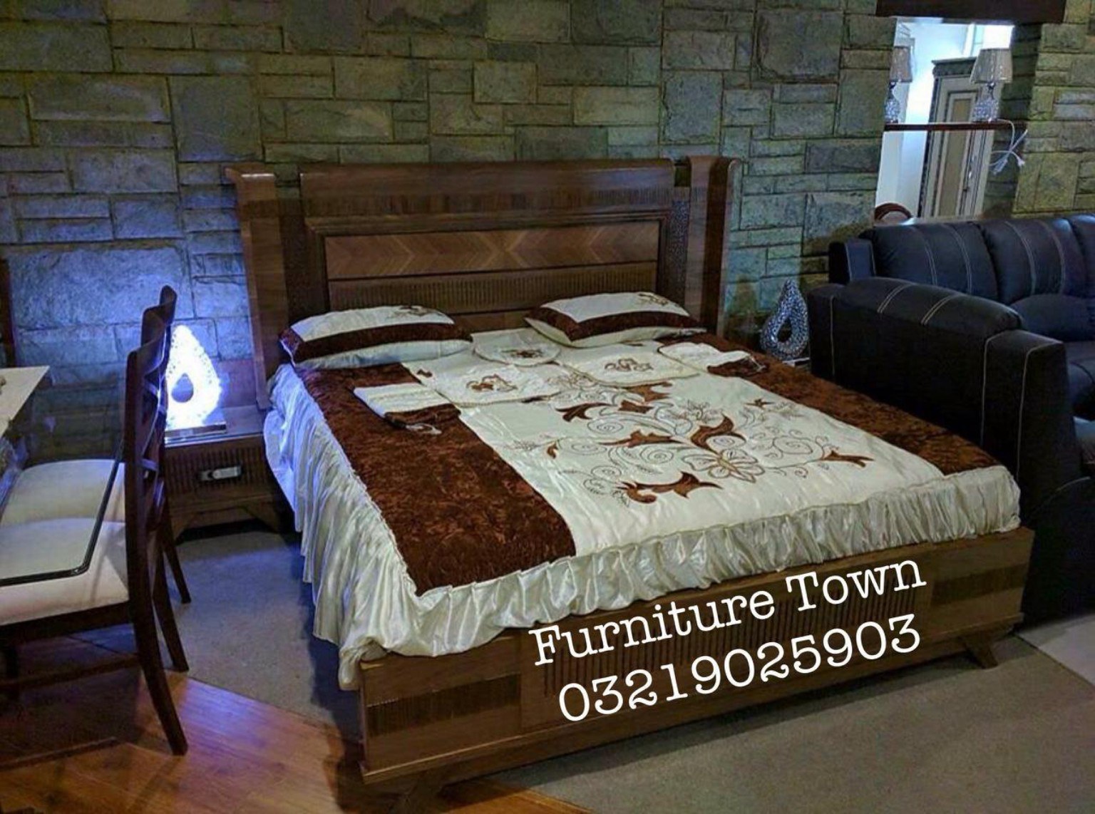 Classic Geometric Wood Bed in Peshawar