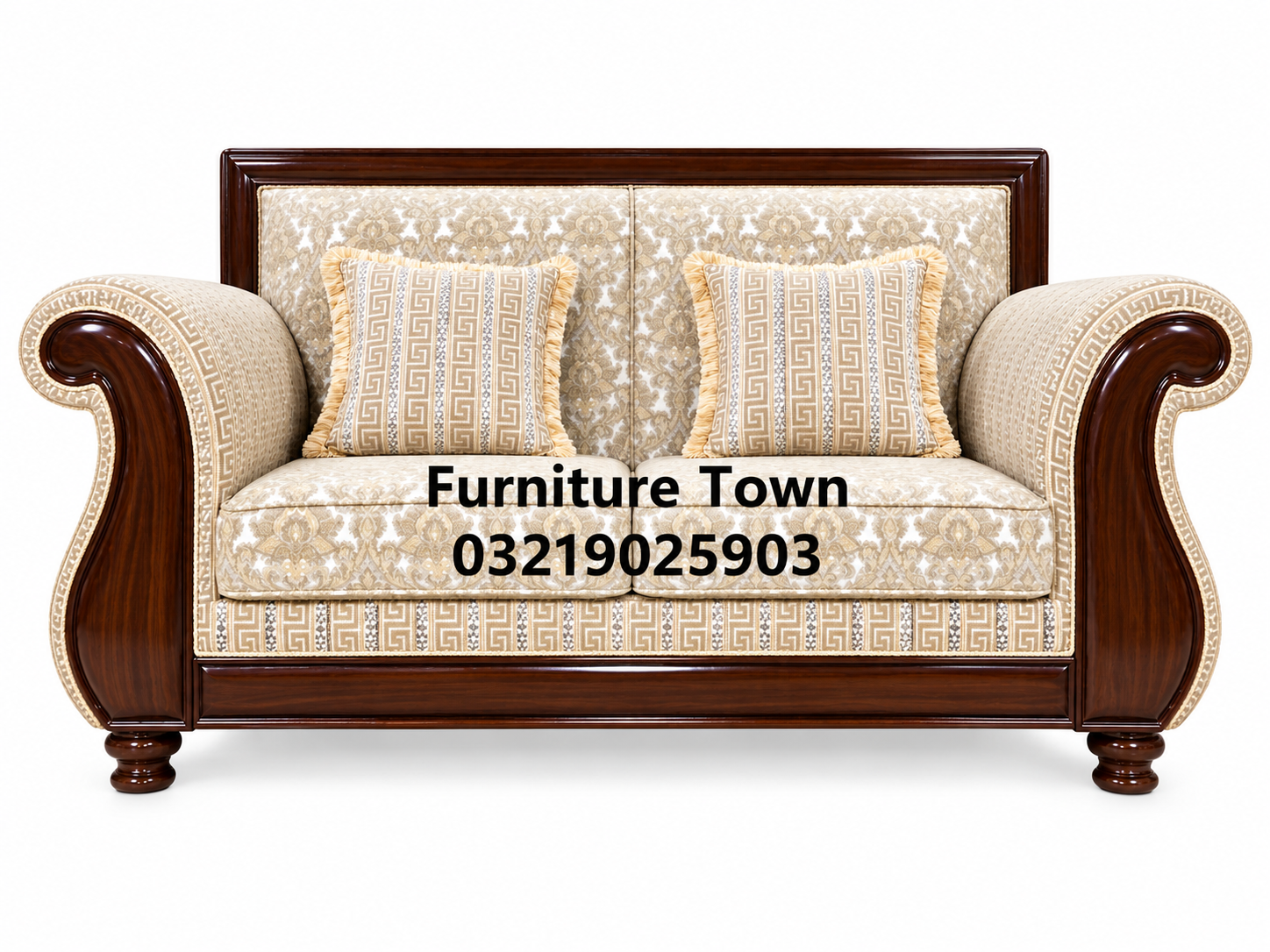 Classic Walnut Scroll Arm Sofa in Peshawar
