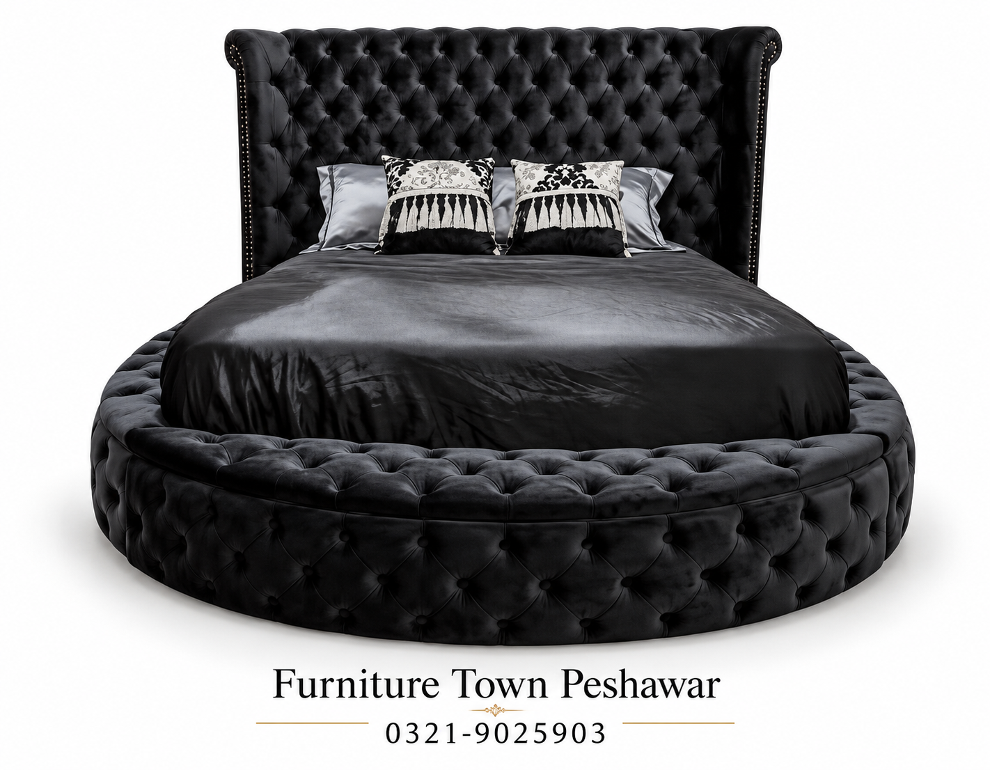 Luxury Black Velvet Round Bed in Peshawar