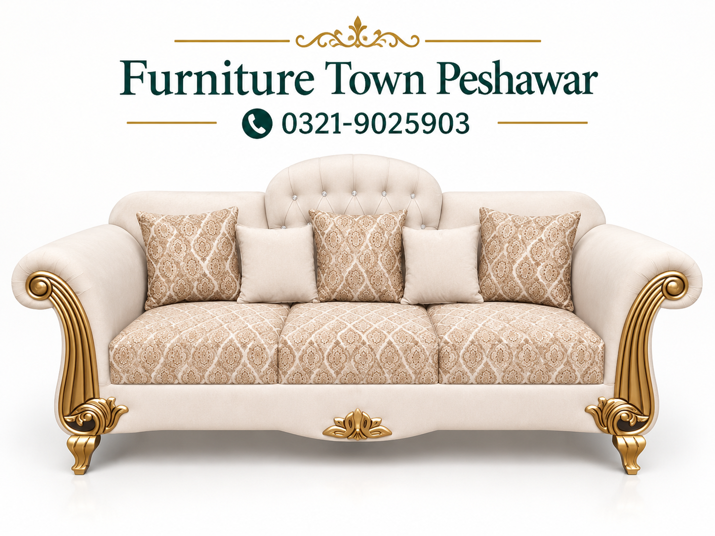 Luxury Cream & Golden Royal Sofa Set in Peshawar