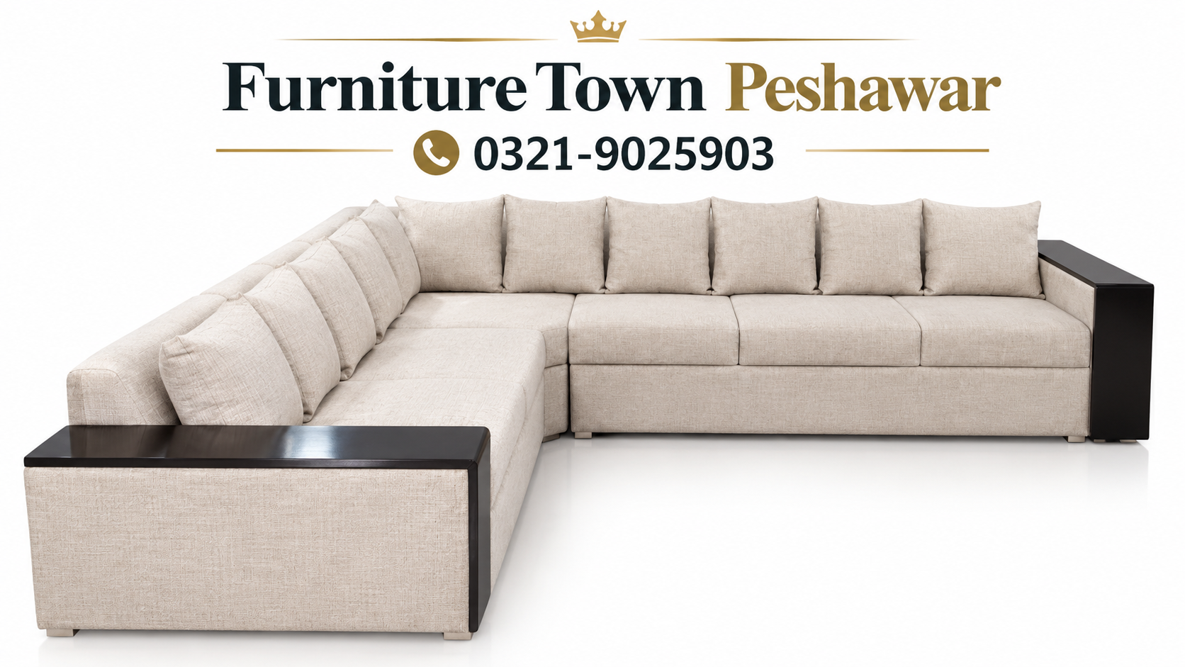Modern Beige L-Shaped Sectional Sofa with Premium Cushions in Peshawar