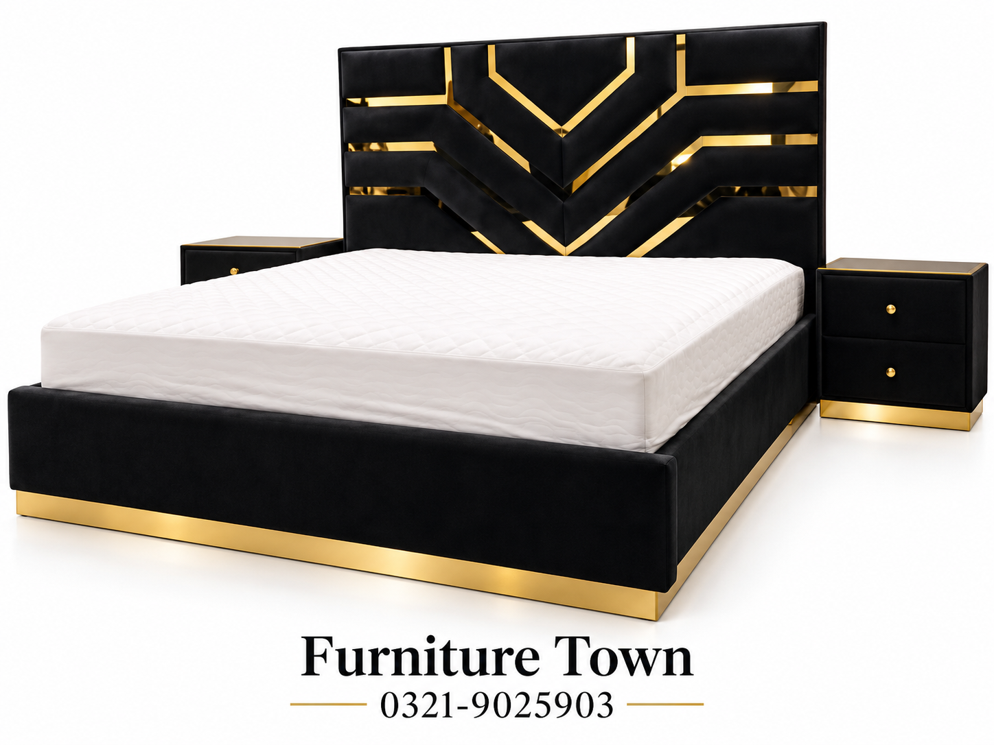 Modern Black & Gold Geometric Bed Set in Peshawar