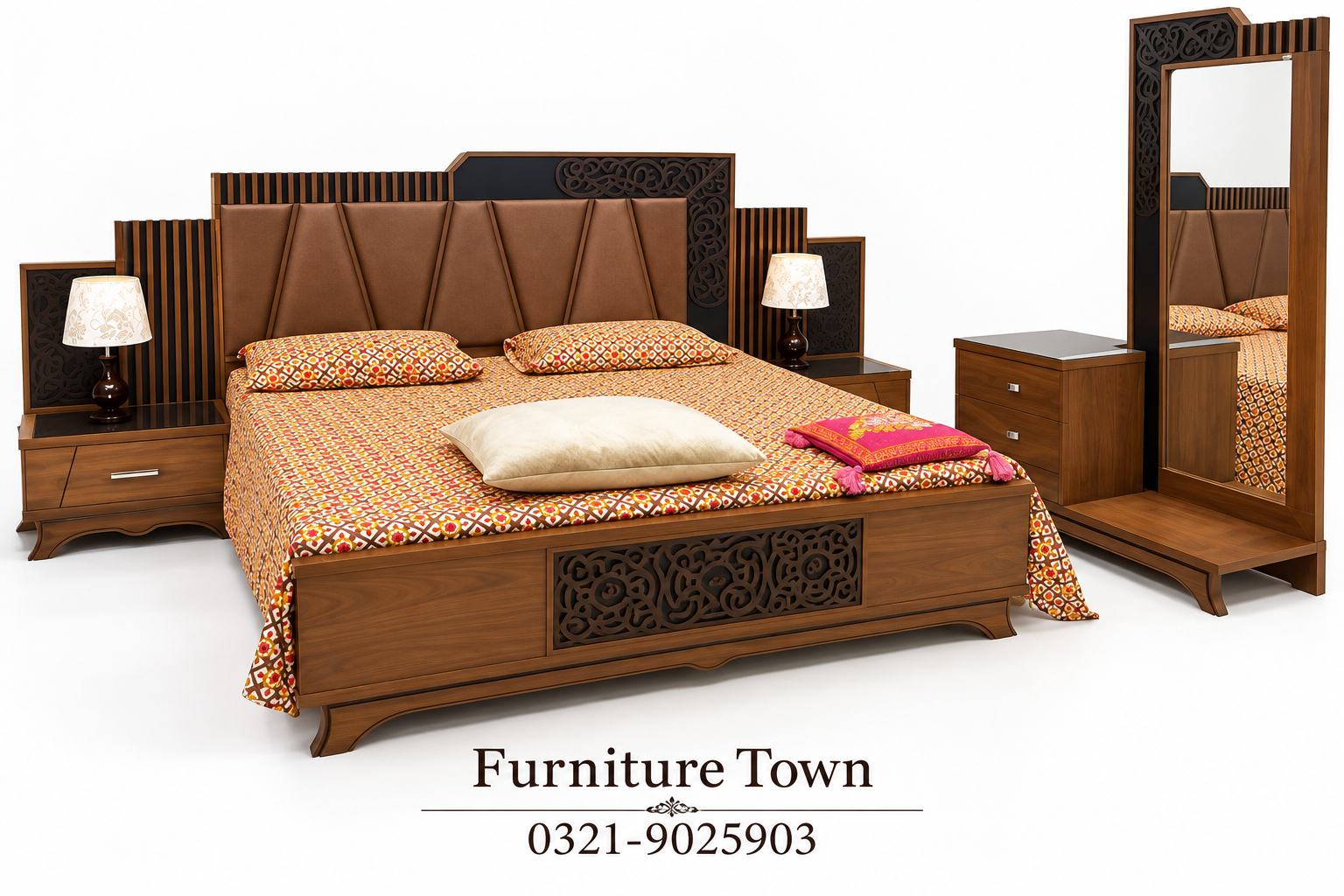 Premium Walnut Carved Bedroom Set in Peshawar
