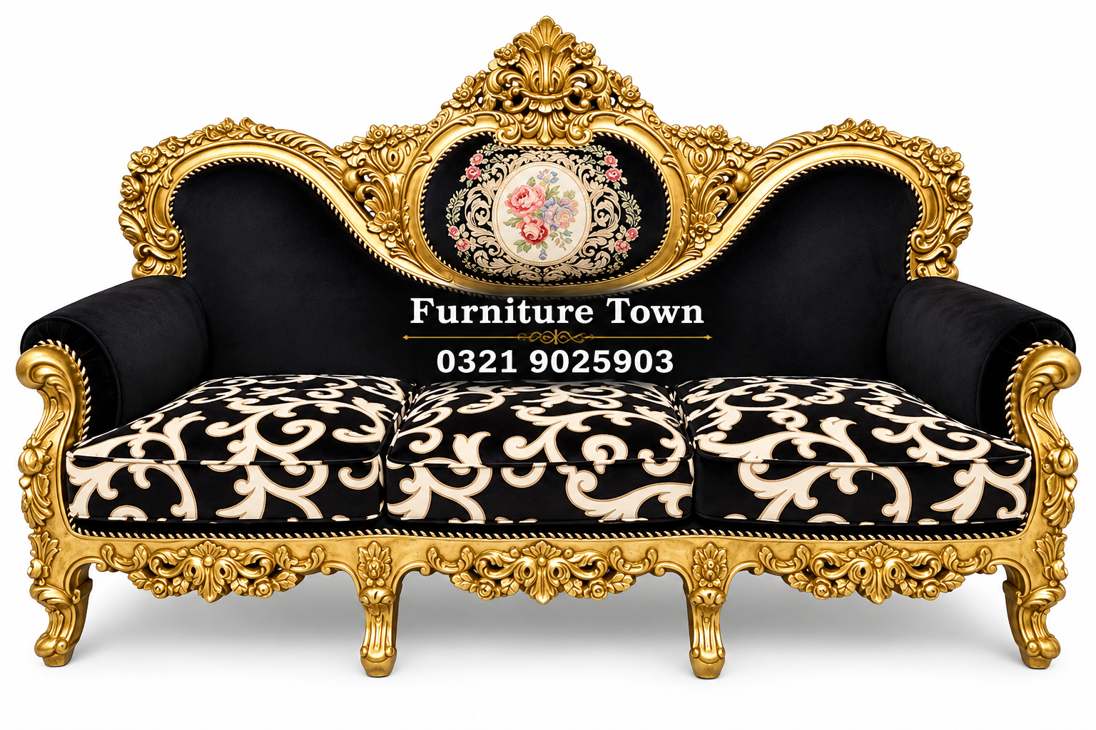 Royal Black & Gold Baroque Sofa in Peshawar