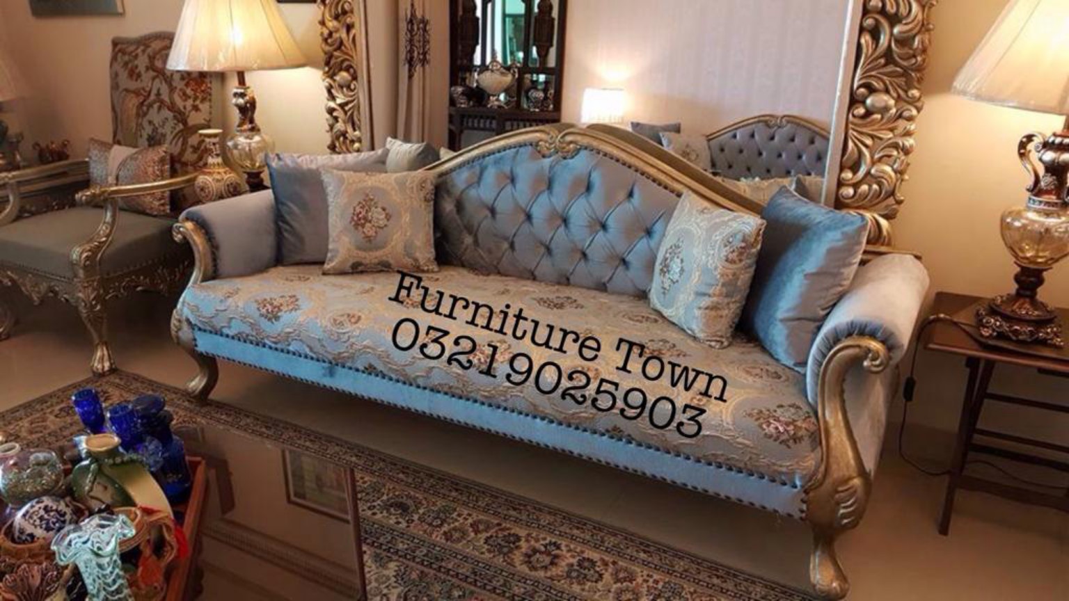 Royal Blue Tufted Classic Sofa in Peshawar