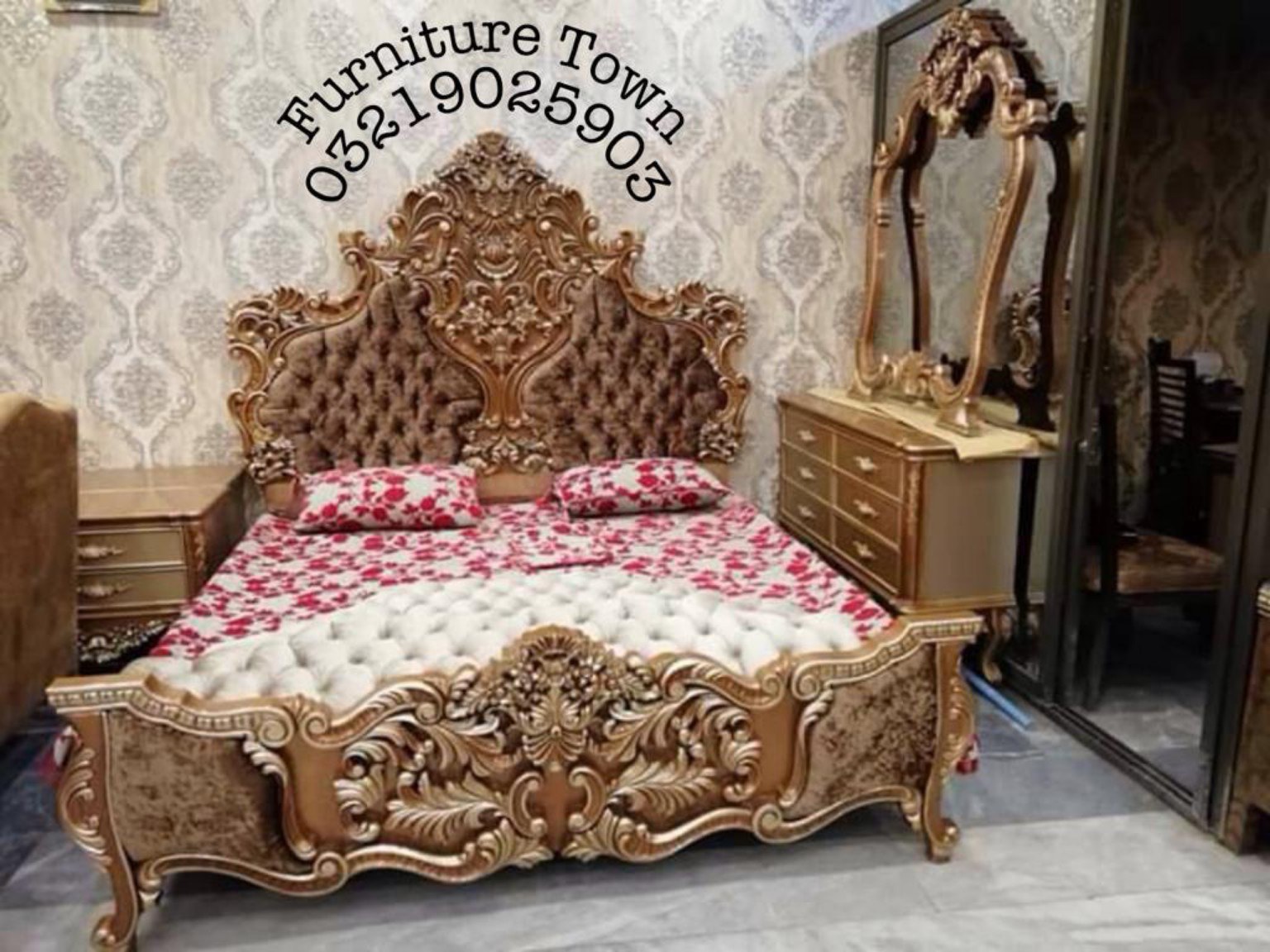 Royal Carved Tufted Bed in Peshawar