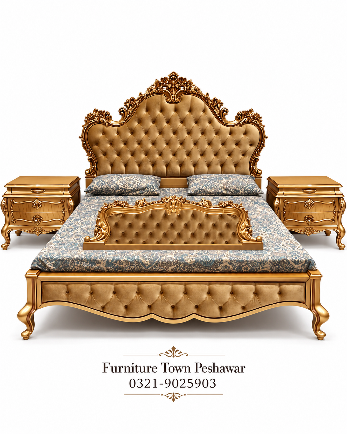 Royal Champagne Gold Tufted Bedroom Set in Peshawar