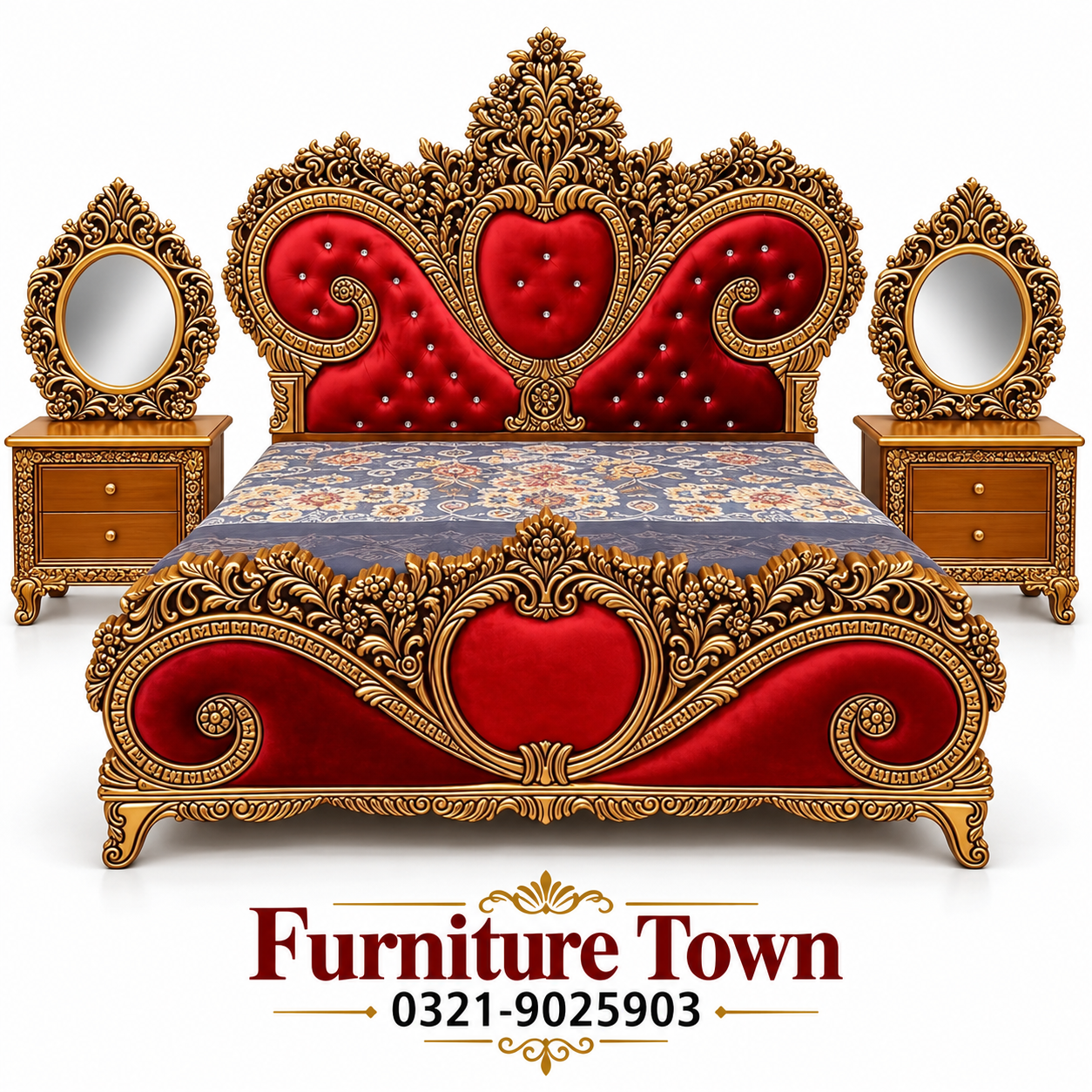 Royal Red & Gold Baroque Bedroom Set in Peshawar